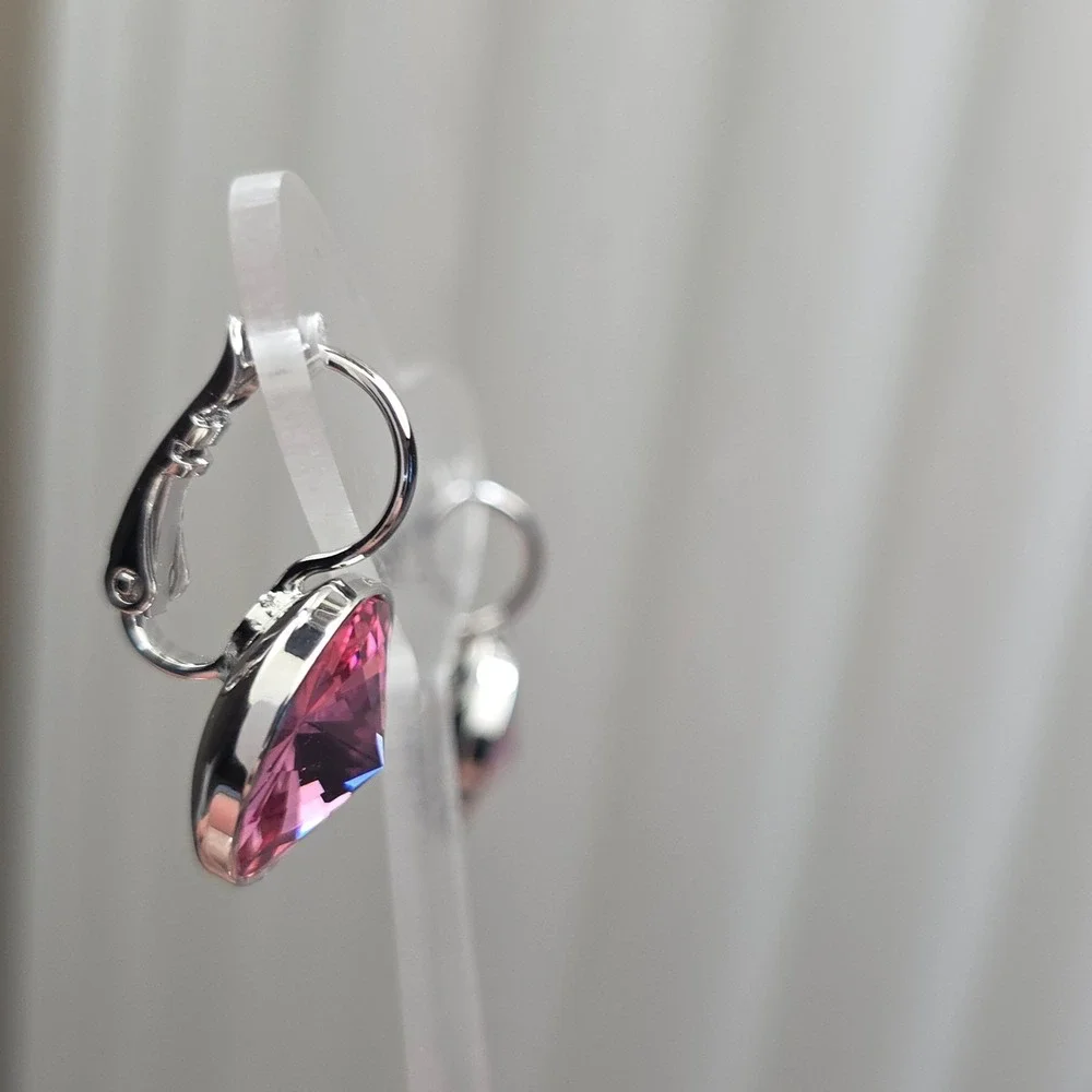 NEW Rose MedPink SwarovskiElements Crystal LeverbackEarrings13mmPlatinum Plated!